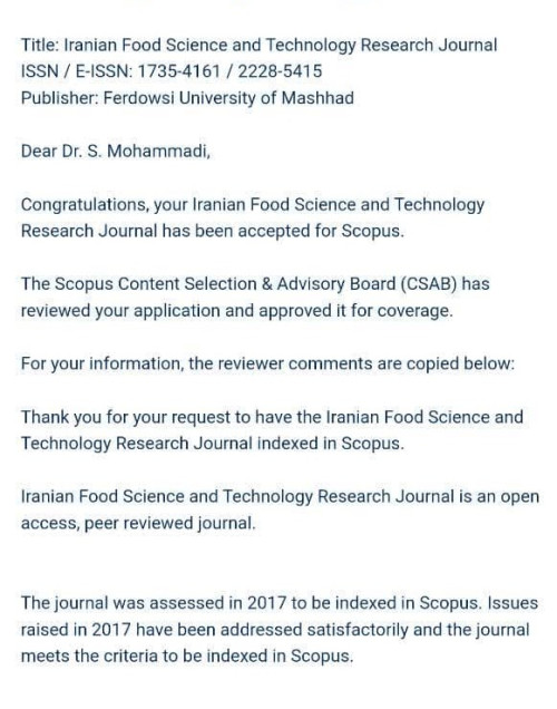 Scopus پژوهش های علوم و صنایع غذایی ایران